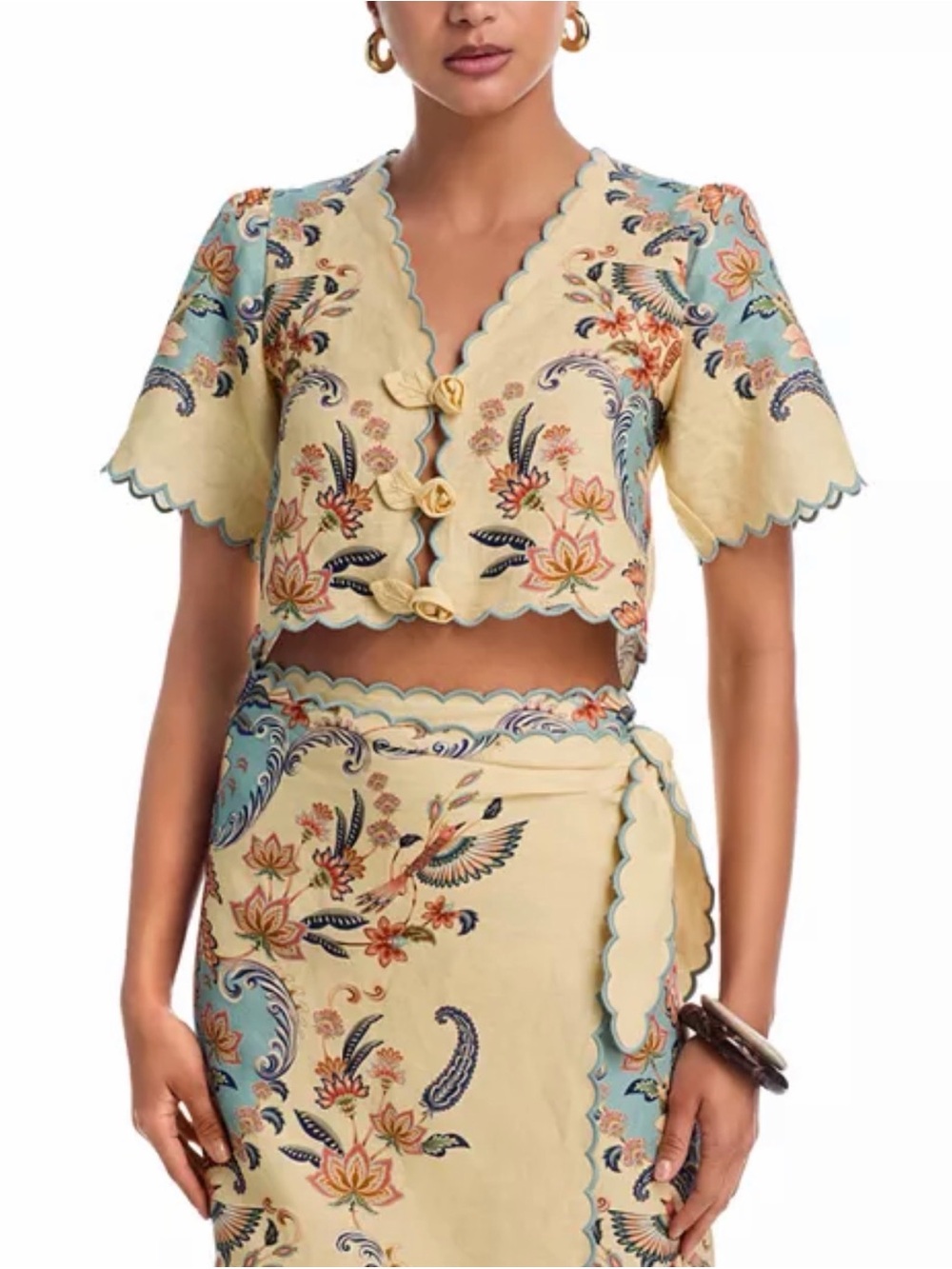Farm Rio Boho Beauty Cropped Linen Top